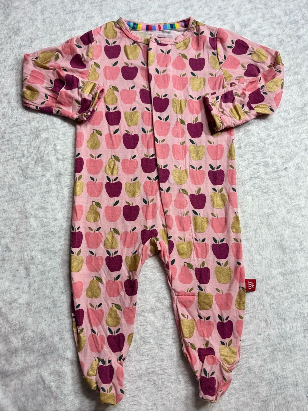 NWOT Magnetic Me Apple Pear Fruit Footie Sleeper 0-3M Baby Girl Modal Pink Gold